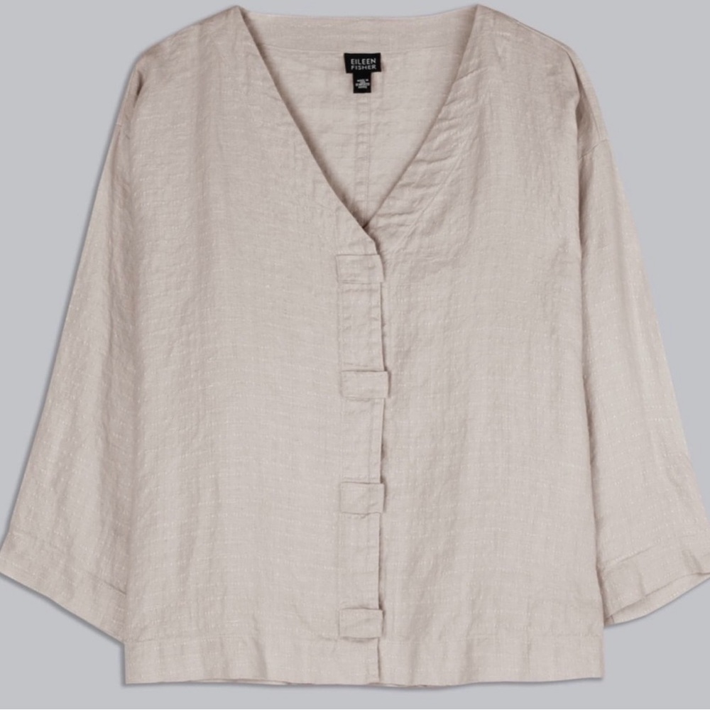 Eileen Fisher Textured Linen Interlock Jacket Button Front Beige